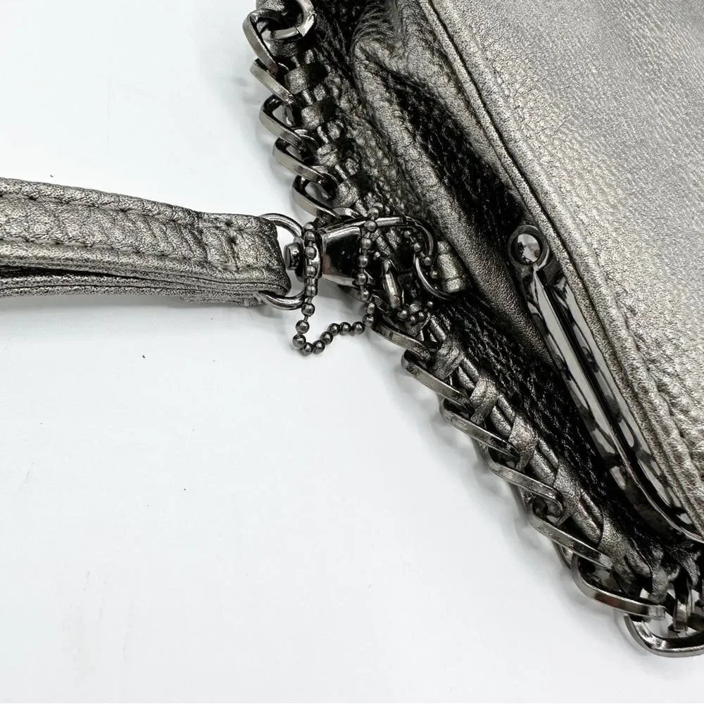 Big-buddha Pewter/Metallic Clutch With‎ Chain Accent Wristlet Vegan Leather